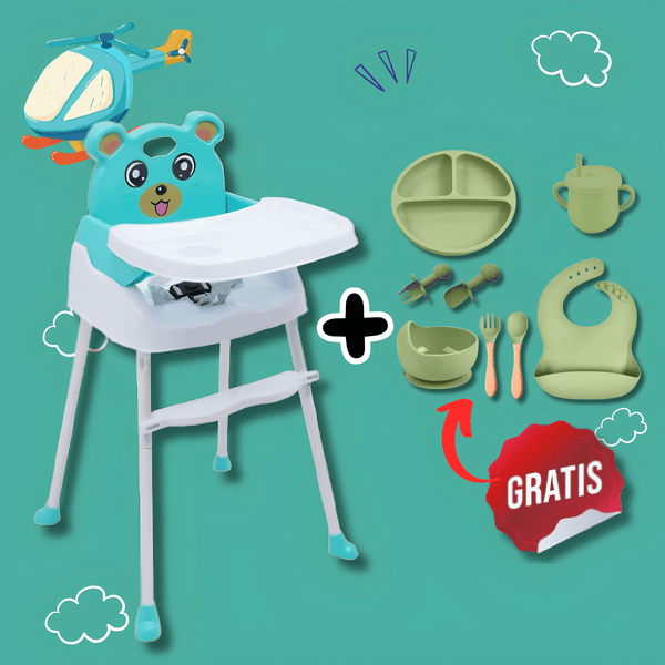 Silla de Comer 4 en 1 Mini Bear™ con Diseño Ergonómico + Kit de Alimentación GRATIS